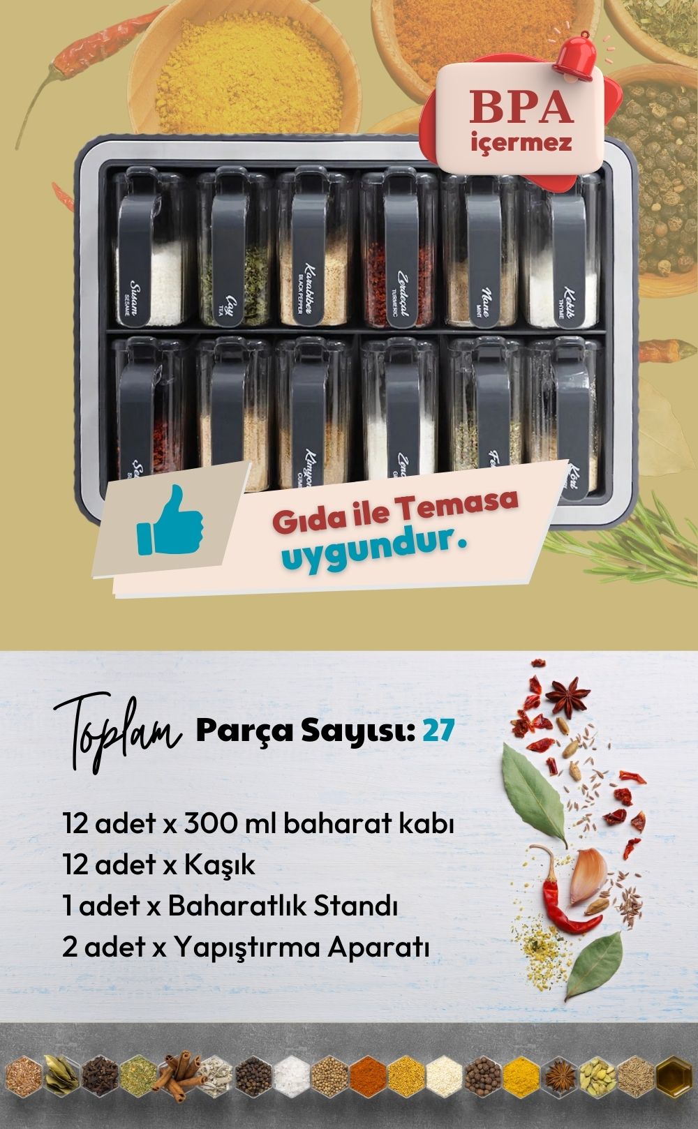 Olinman 12 Kaşıklı Baharatlık Seti